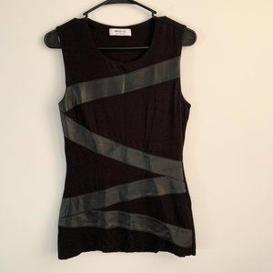 Bailey 44 Black Faux Leather Striped Sleeveless Blouse